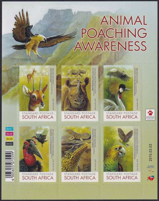 RSA - 2015 Animal Poaching Awareness sheetlet (MNH, SACC 2277, R80)